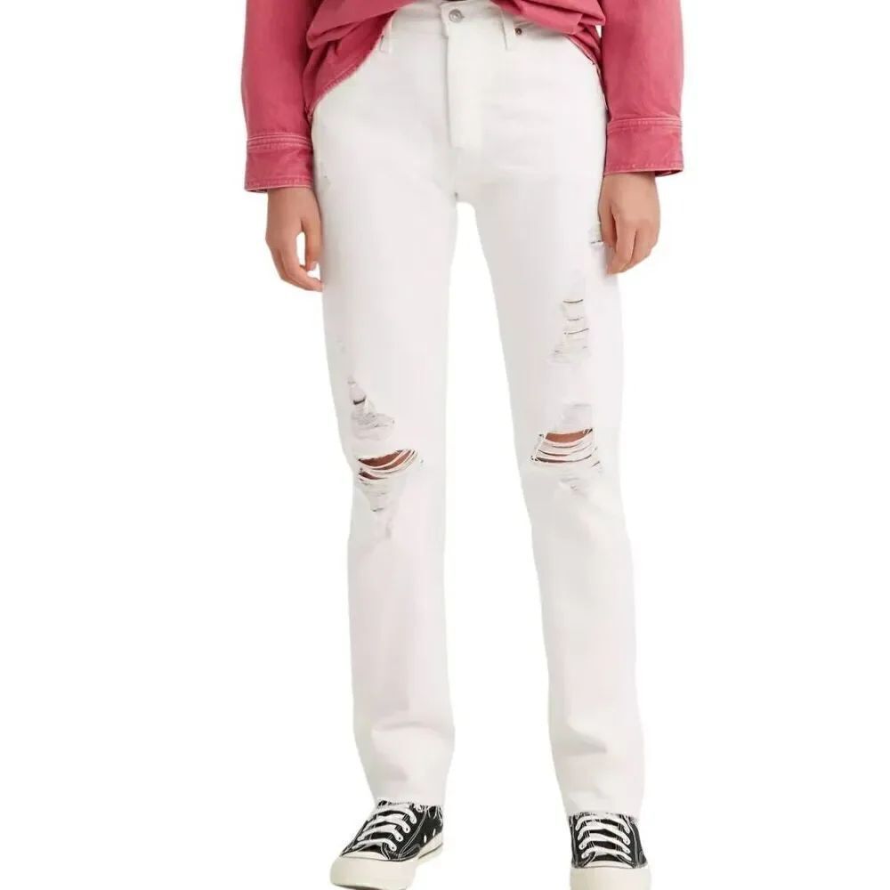 Levi's Jeans Women's 29 White Original 501 Button Fly High Rise Destructed